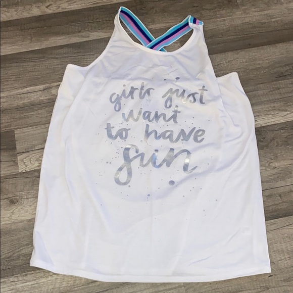 💜 White Tank Top with Graphic Print and Colorful Straps - Picture 1 of 1